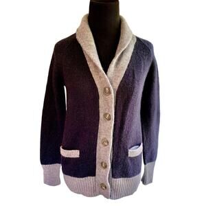 J. Crew Navy & Gray Trim Button Up Shawl Collar Cardigan Classic Size Medium